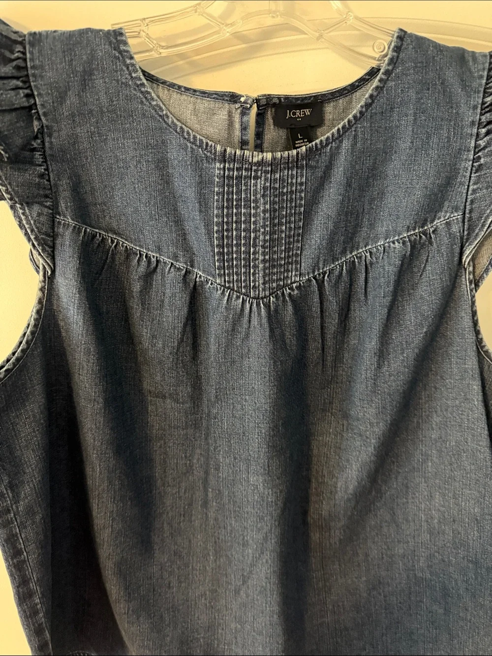 J. Crew Denim Ruffle Sleeve Top - Blue Wash - Picture 3 of 3